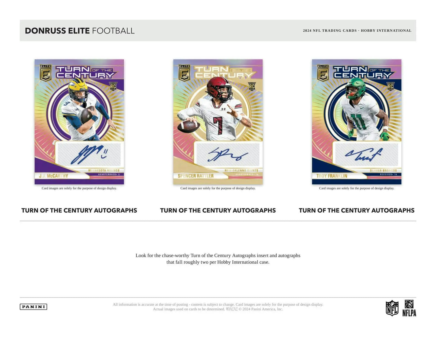 Football trading cards from 2024 Panini Donruss Elite Football International Hobby Box