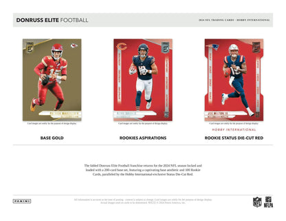 Football trading cards from the 2024 Panini Donruss Elite Football Hobby Box
