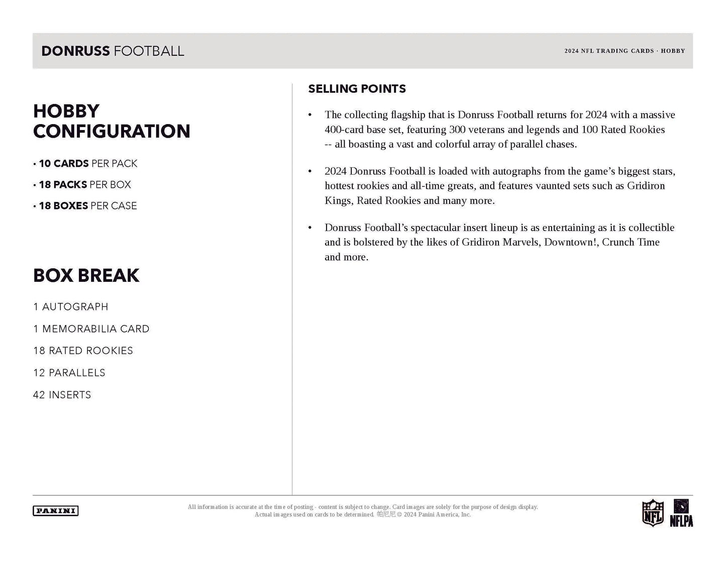 2024 Panini Donruss Football Hobby Box showcasing rated rookies and unique selling points