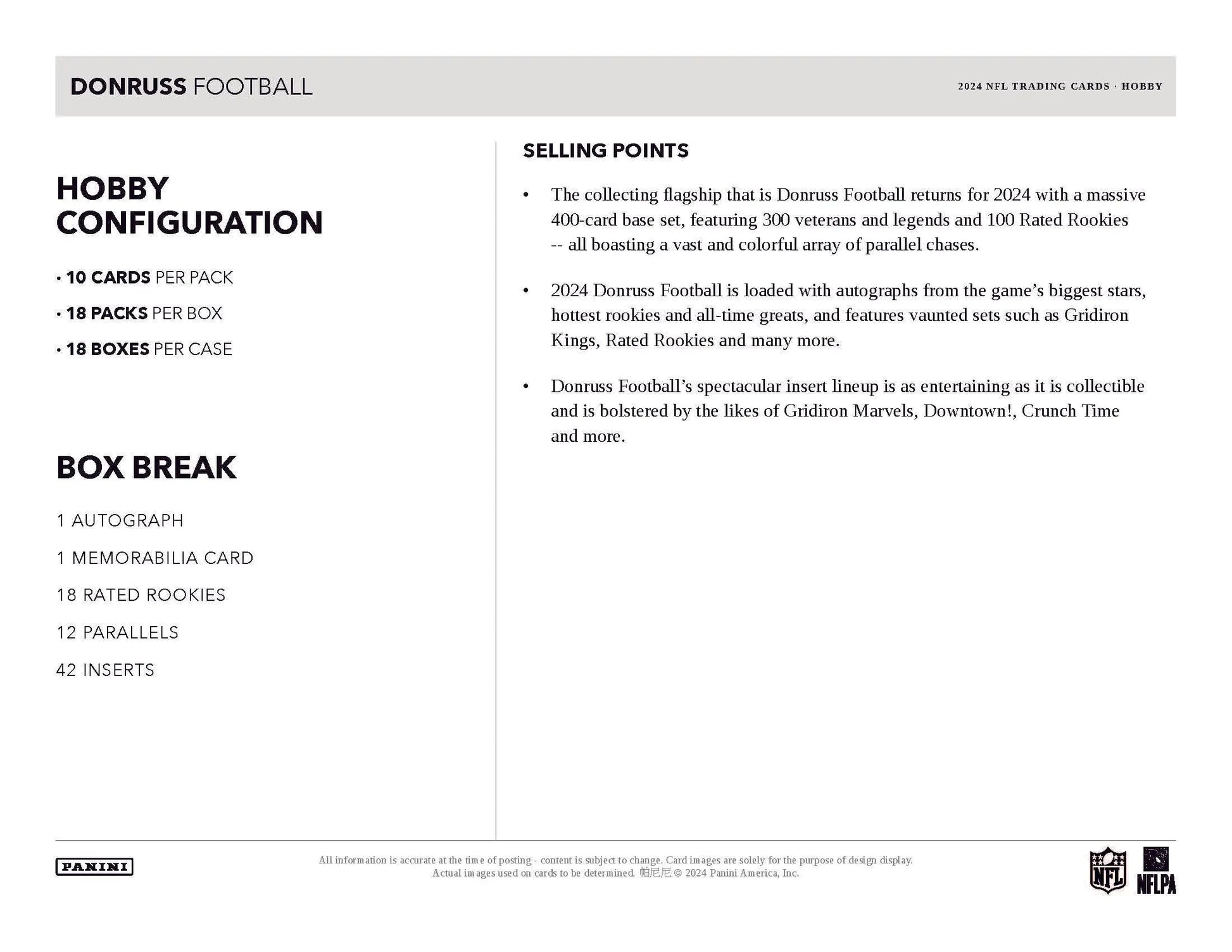 2024 Panini Donruss Football Hobby Box showcasing rated rookies and unique selling points