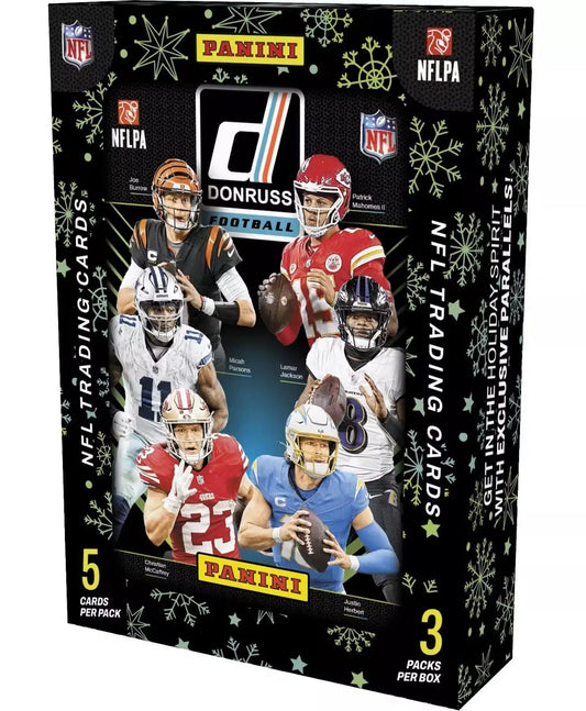 2024 Panini Donruss Football Winter Holiday Tin with Donruss Football trading card box