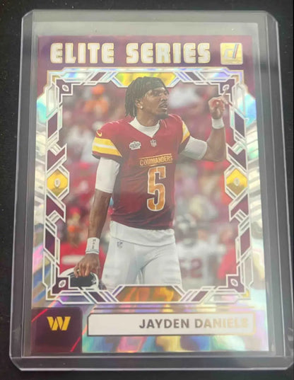 Panini Donruss Jayden Daniels football trading card in protective case for 2024 Panini Donruss Jayden series