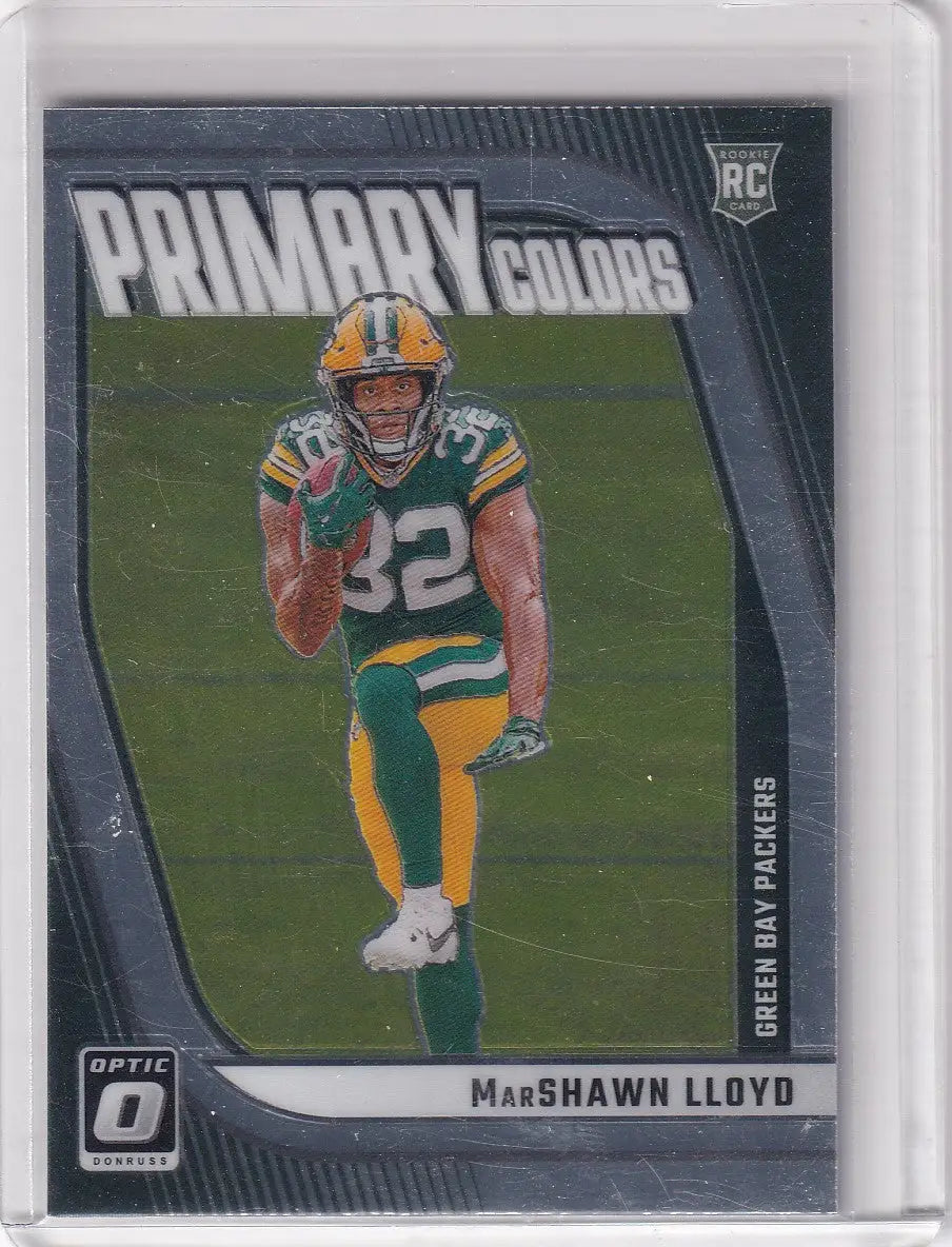 Marshawn Lloyd football trading card in protective case from Panini Donruss Optic Green Bay Packers
