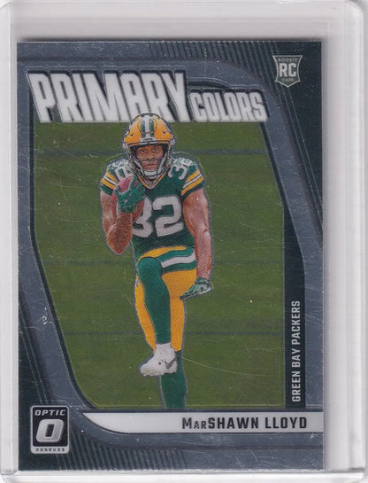 Marshawn Lloyd football trading card in protective case from Panini Donruss Optic Green Bay Packers