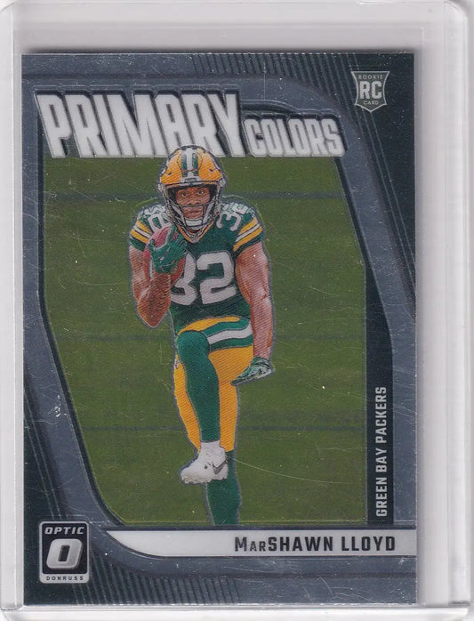 Marshawn Lloyd football trading card in protective case from Panini Donruss Optic Green Bay Packers