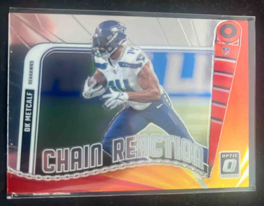 Football trading card featuring DK Metcalf of the Seahawks from Panini Donruss Optic Chain Reaction