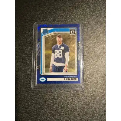 AJ Barner football card from Panini Donruss Optic Draft Picks Lot with pink refractor and red mojo