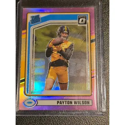 Payton Wilson football card with pink refractor from 2024 Panini Donruss Optic Draft Picks Lot