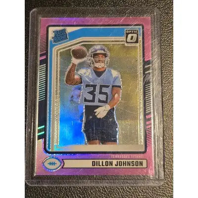 Dillon Johnson football card with pink refractor from Panini Donruss Optic 2024 draft picks series