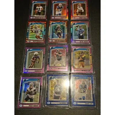 Football trading cards featuring pink refractors and red mojo in Panini Donruss Optic 2024 draft pick lot