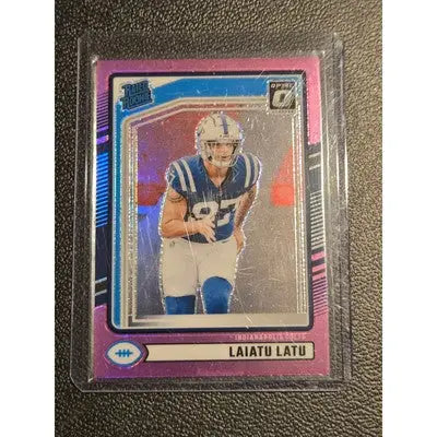 Laiatu Latu football card from Panini Donruss Optic 2024 Draft Picks with pink refractor