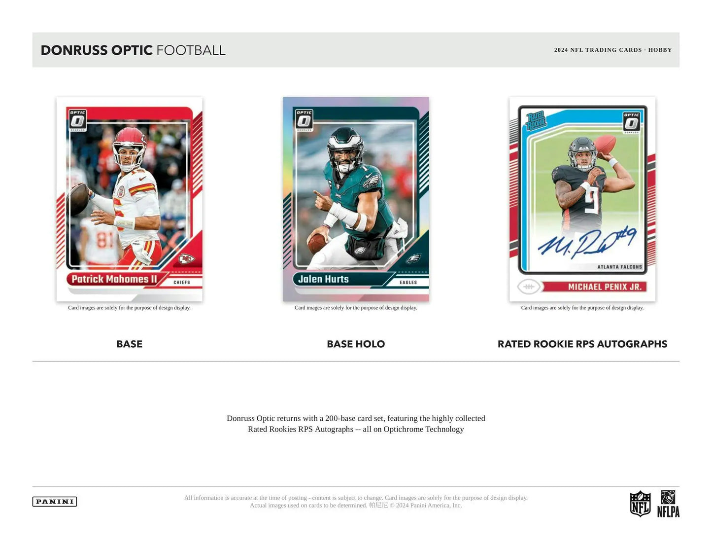 Football trading cards from 2024 Panini Donruss Optic Football Hobby Box with autograph cards