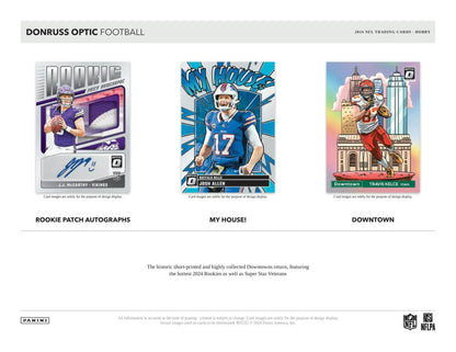 Football trading cards from 2024 Panini Donruss Optic Football Hobby Box featuring autograph cards
