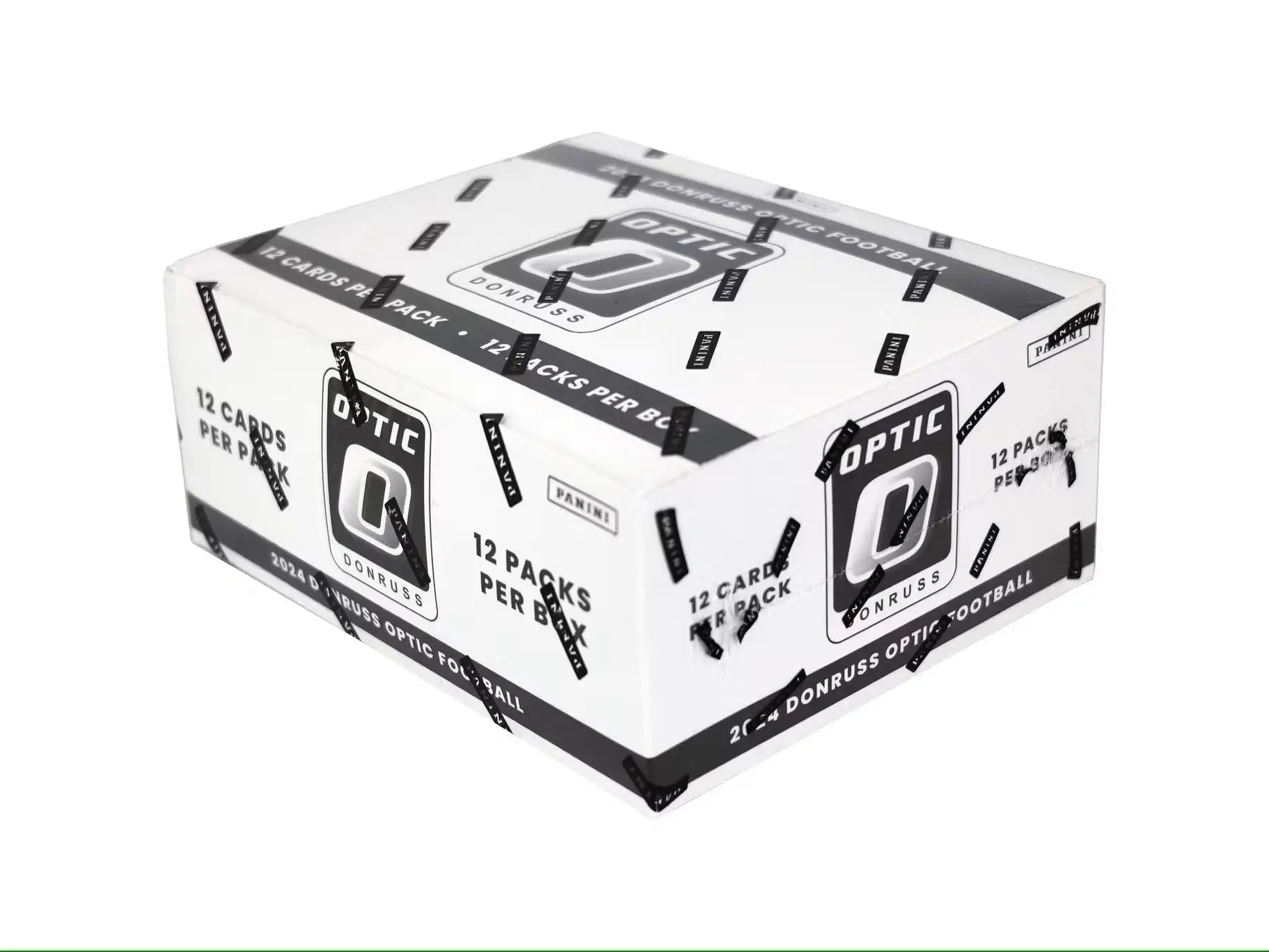 Sealed box of Donruss Optic Football cards from 2024 Panini Donruss Optic Football Jumbo Value 12-Pack