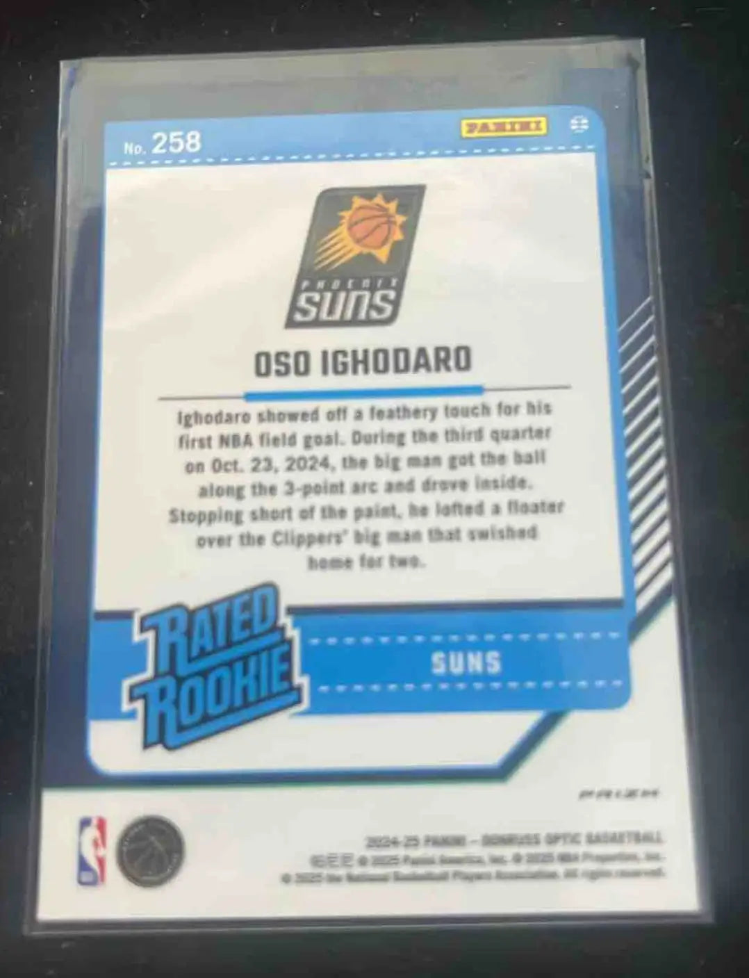 Basketball trading card of Oso Ighodaro with Phoenix Suns from Panini Donruss Optic series