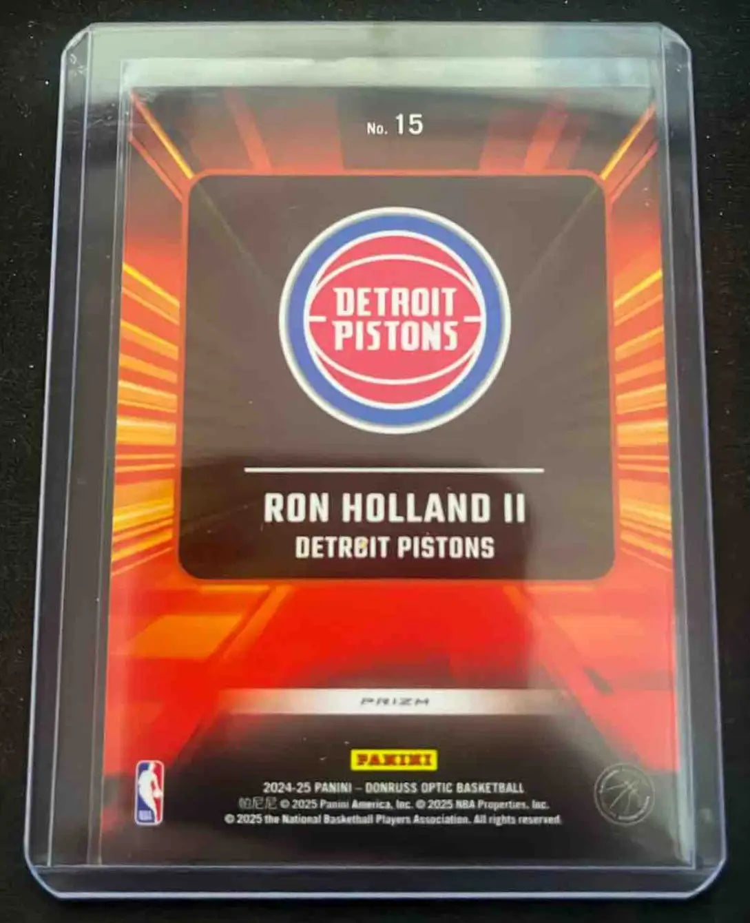Basketball trading card of Ron Holland II Pistons from Panini Donruss Optic series