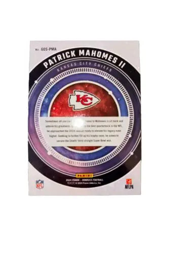 Patrick Mahomes II Kansas City Chiefs trading card from Panini Donruss Galaxy of Stars Insert