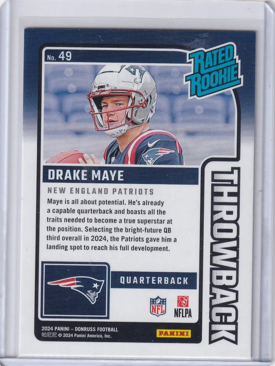 2024 Panini Donruss Throwback #49 Drake Maye - New England Patriots - Trading Card