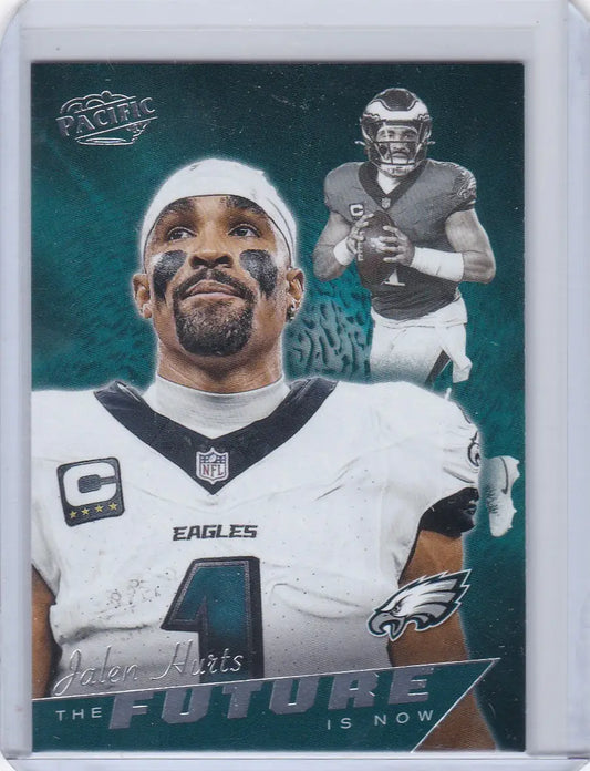 Jalen Hurts football trading card from Panini Encore 2024 The Future is Now series