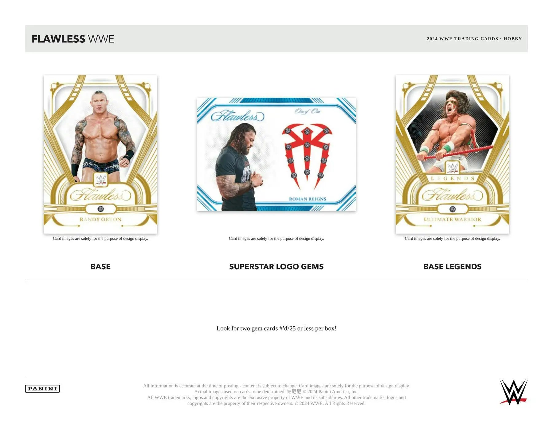 WWE Trading Cards from 2024 Panini Flawless WWE Wrestling Hobby Box with eight autographs and two gems