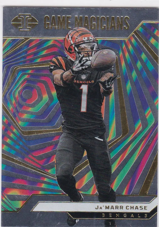 Ja’Marr Chase football card from 2024 Panini Illusions Game Magicians Cincinnati Bengals
