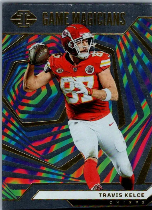 Travis Kelce football card from 2024 Panini Illusions Kelce Game Magicians collection