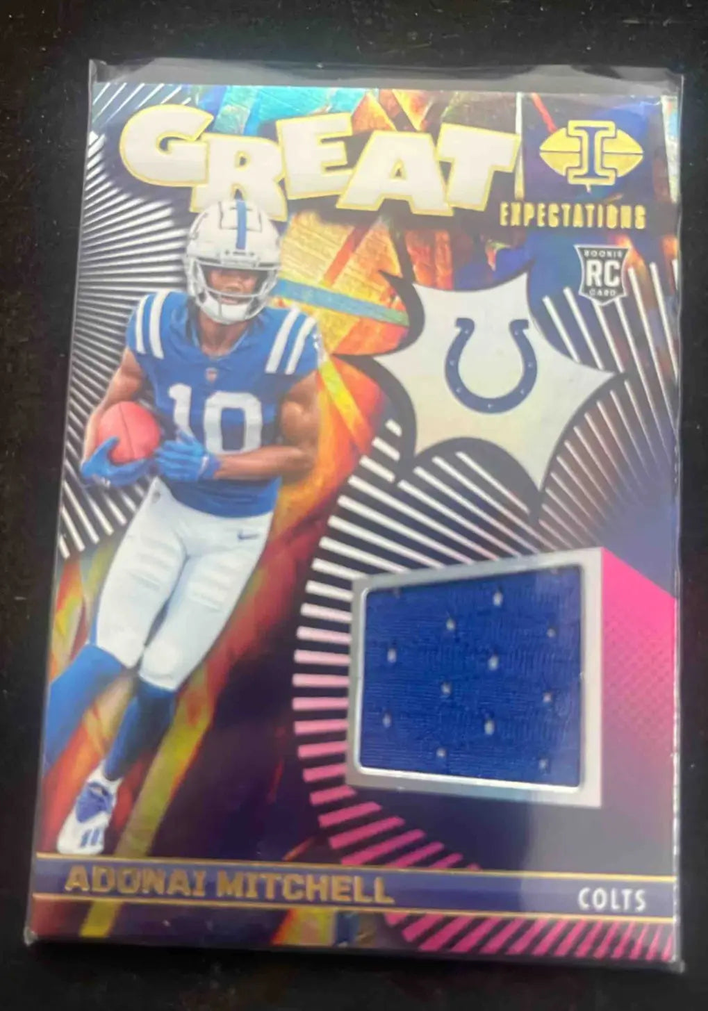 Panini Illusions Adonai Mitchell trading card with jersey swatch from Great Expectations series
