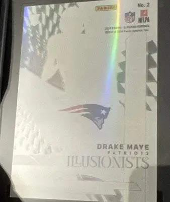Holographic football trading card of Drake Maye from Panini Illusions 2024 series