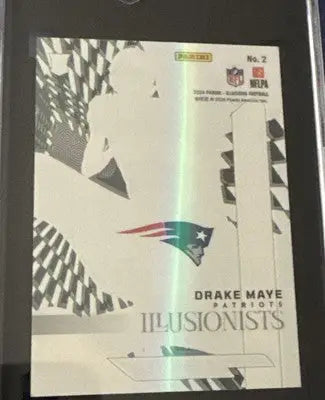 Holographic NFL trading card featuring Drake Maye silhouette from Panini Illusions series