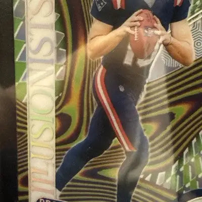 Football trading card featuring Drake Maye in a blue uniform from Panini Illusions 2024