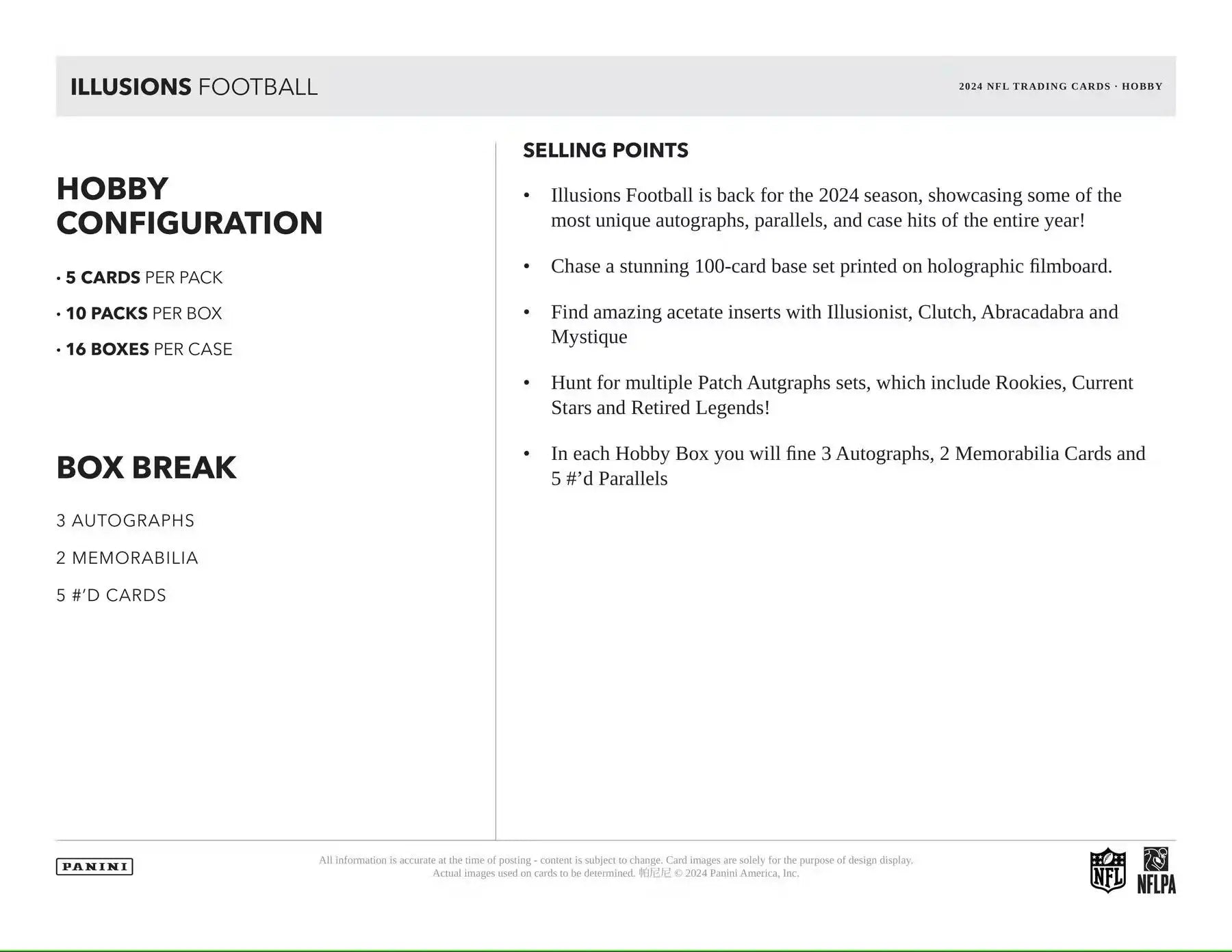 Illusions Football hobby box featuring patch autographs from 2024 Panini Illusions Football