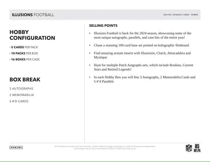 Illusions Football hobby box featuring patch autographs from 2024 Panini Illusions Football