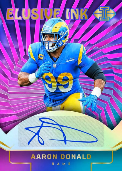 Aaron Donald autographed football card from 2024 Panini Illusions Football with patch autographs