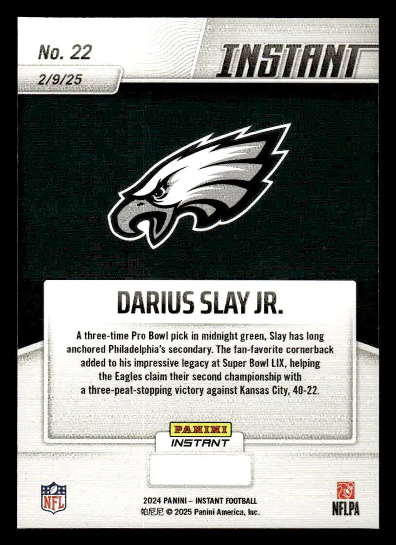 Darius Slay Jr. football card from 2024 Panini Instant Eagles Super Bowl LIX Champions