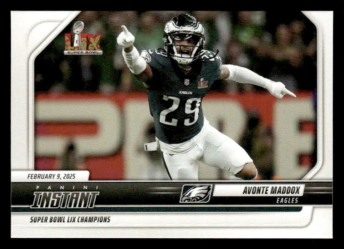 Avonte Maddox Eagles Super Bowl LIX Champions trading card from 2024 Panini Instant
