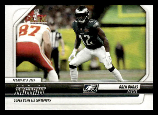 Oren Burks football card from 2024 Panini Instant Philadelphia Eagles Super Bowl LIX Champions