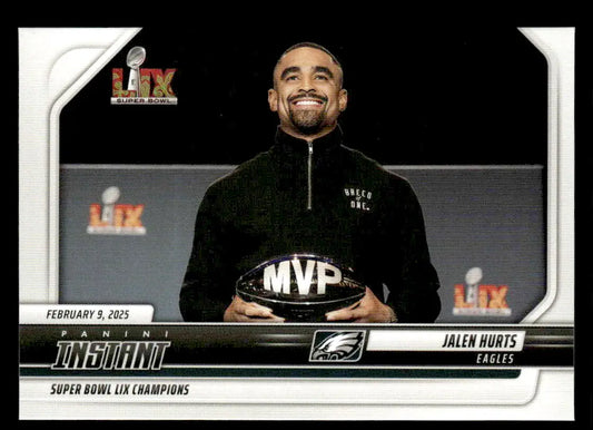 Jalen Hurts Super Bowl LIX Champions trading card from Panini Instant Philadelphia Eagles