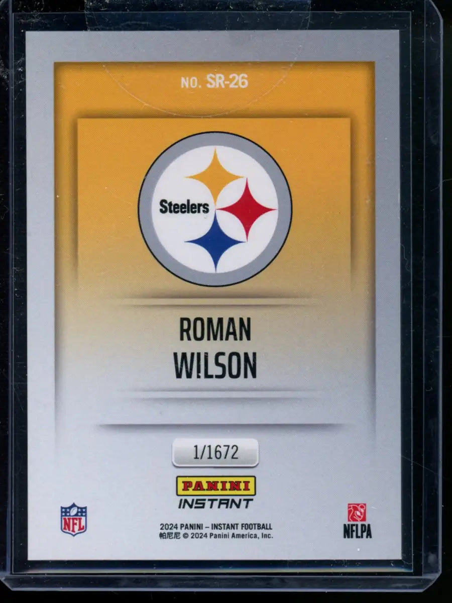 Collectible football card featuring Pittsburgh Steelers logo and Roman Wilson from Panini Instant Studio
