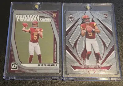 Two Jayden Daniels rookie cards from 2024 Panini Jayden Daniels RC Lot