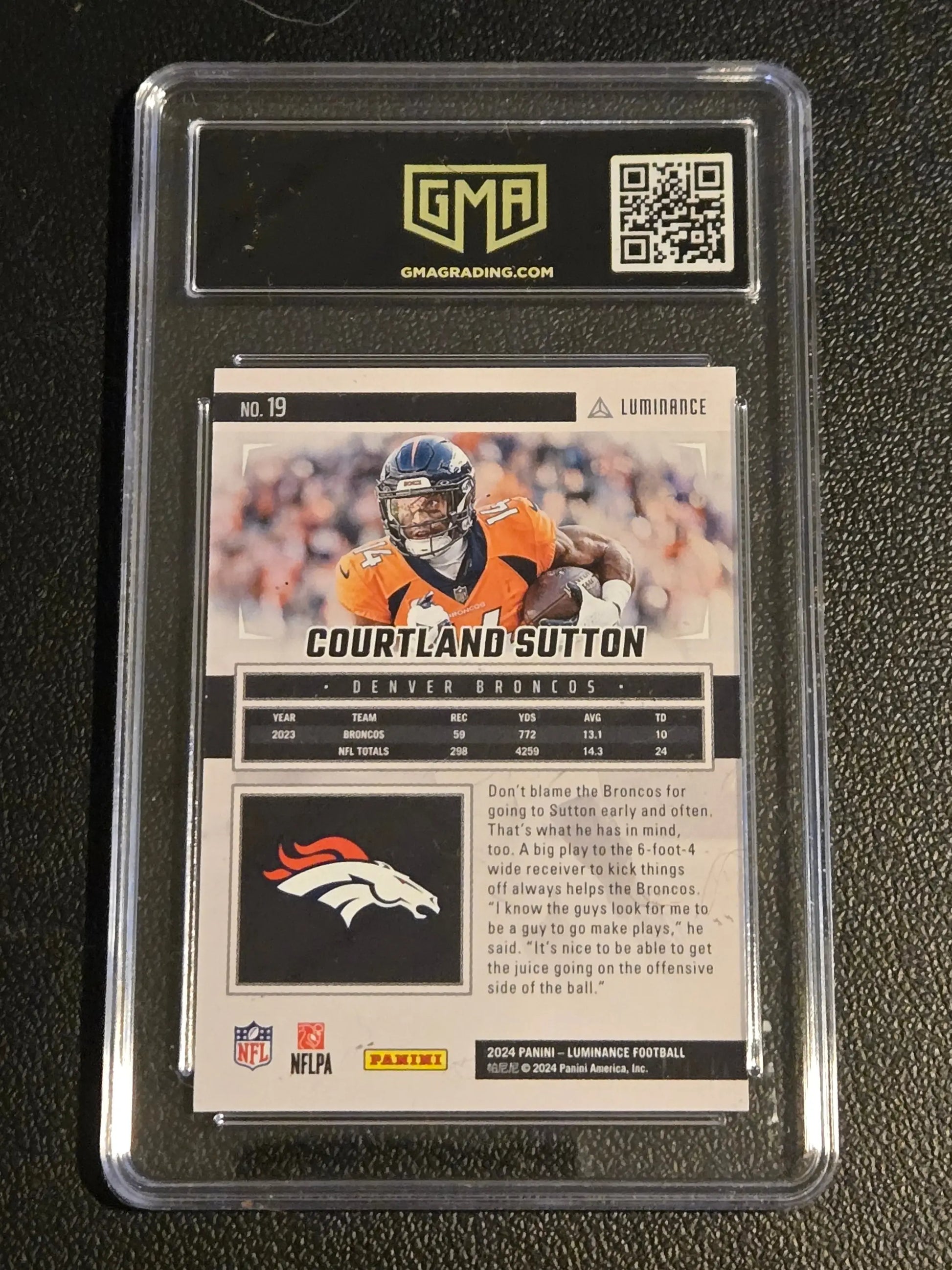 2024 Panini Luminance #19 Courtland Sutton Red GMA 10 #/25 - Trading Card