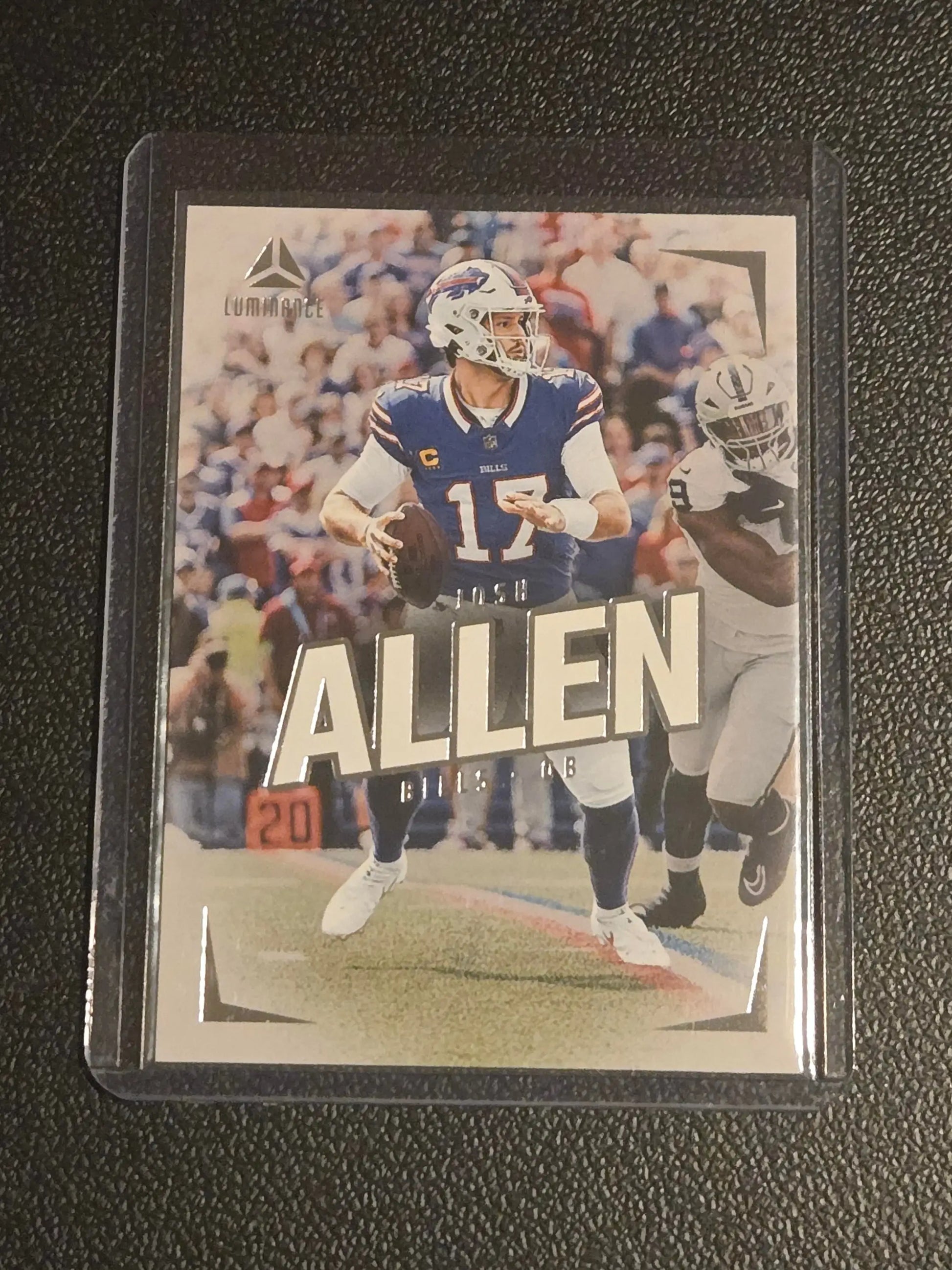 Football trading card featuring Josh Allen in Buffalo Bills uniform from Panini Luminance 2024