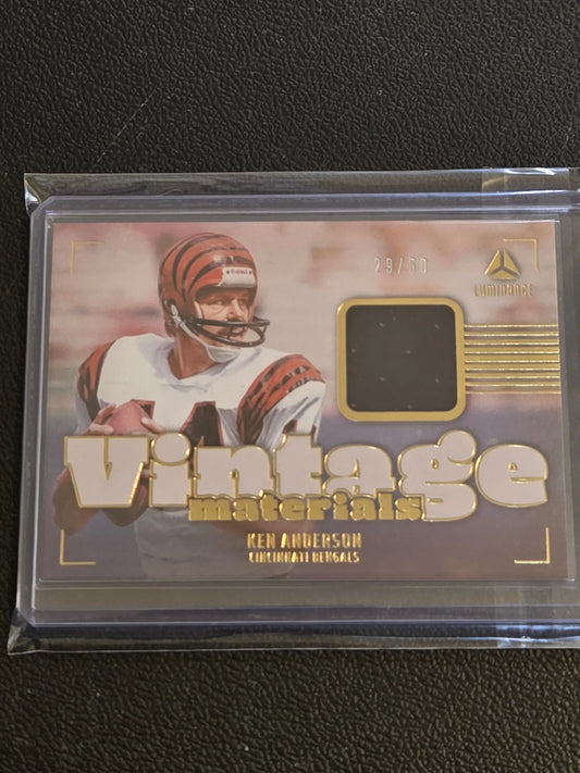 Ken Anderson vintage football trading card with jersey patch from 2024 Panini Luminance