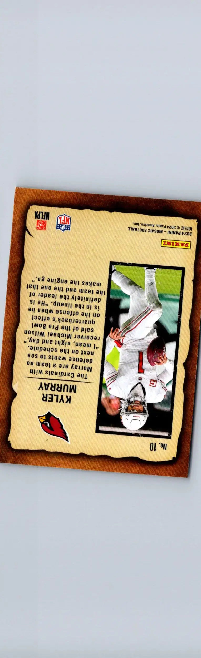 Collectible football trading card featuring Kyler Murray from 2024 Panini Mosaic Notoriety