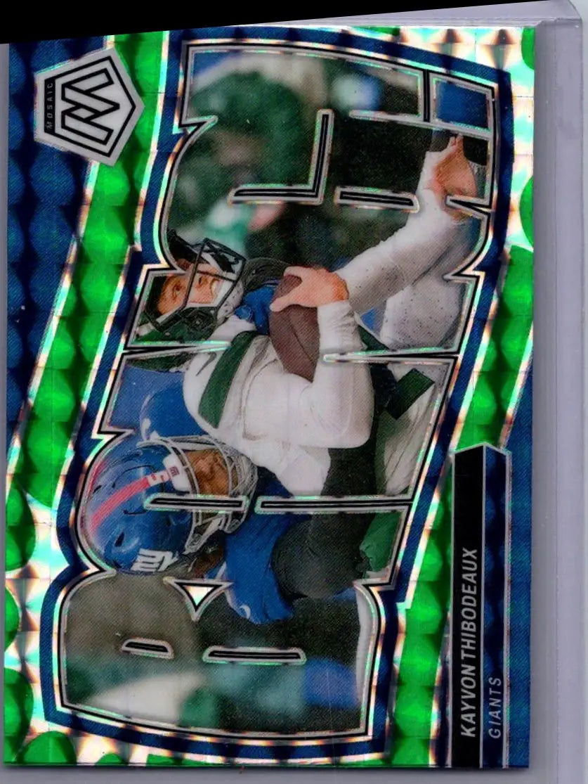 Glossy green and blue Panini Mosaic Kayvon Thibodeaux Bang trading card featuring a player in action
