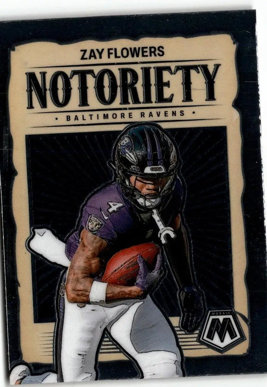 Zay Flowers football card from 2024 Panini Mosaic Notoriety collection
