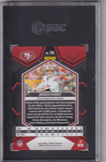 Graded Brock Purdy SGC football card from Panini Mosaic featuring San Francisco 49ers