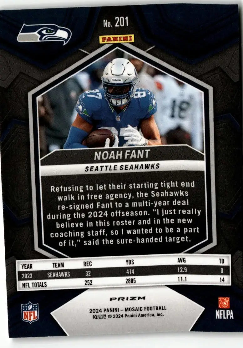 Noah Fant football trading card from 2024 Panini Mosaic series