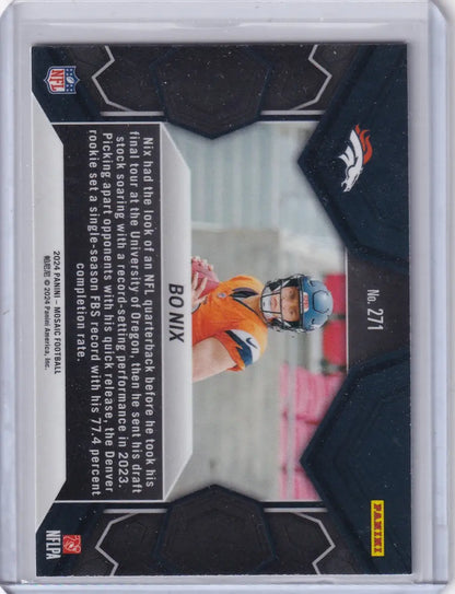 Collectible Panini Mosaic football trading card of Bo Nix Denver Broncos 2024 product