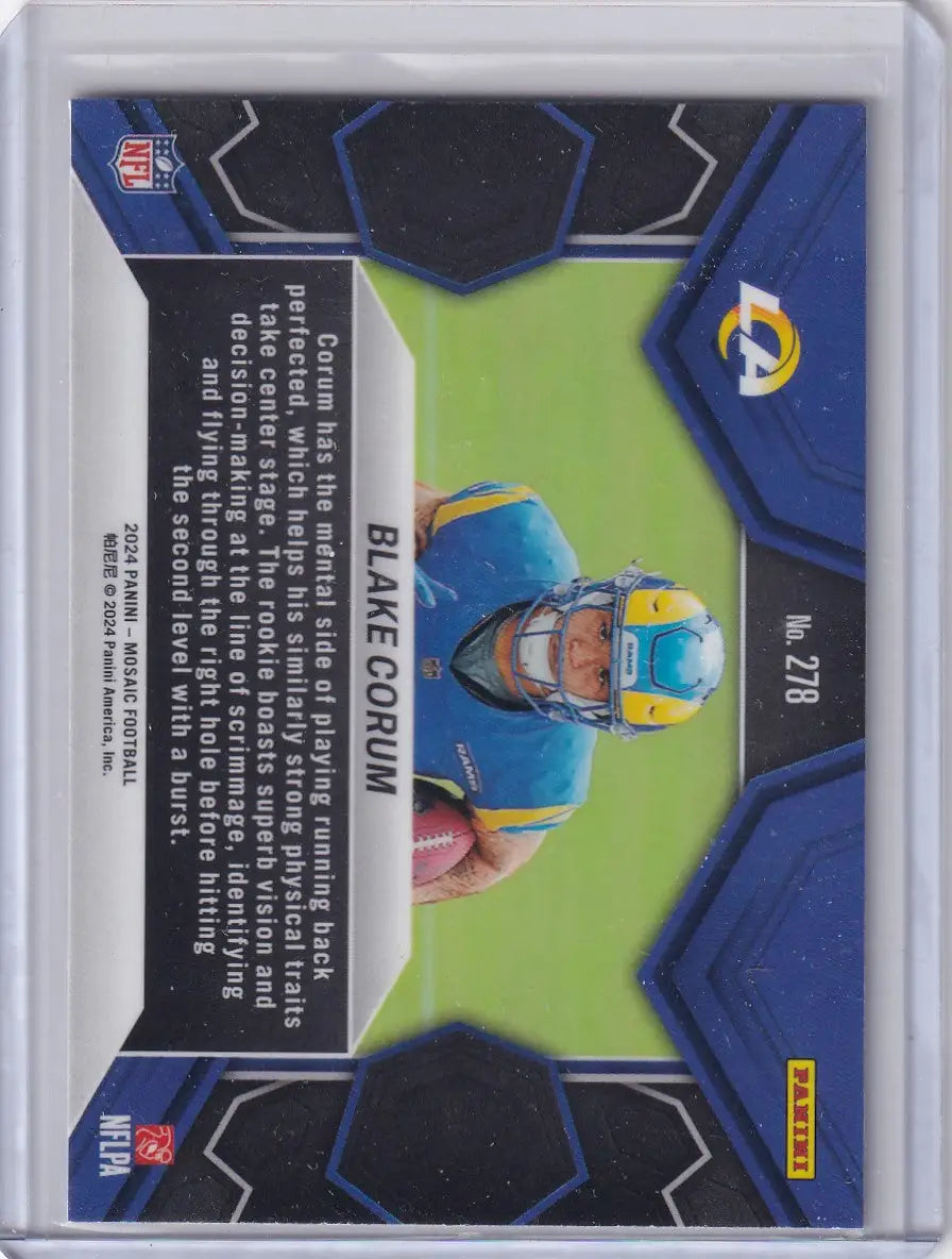 2024 Panini Mosaic Blake Corum football trading card featuring Los Angeles Rams player