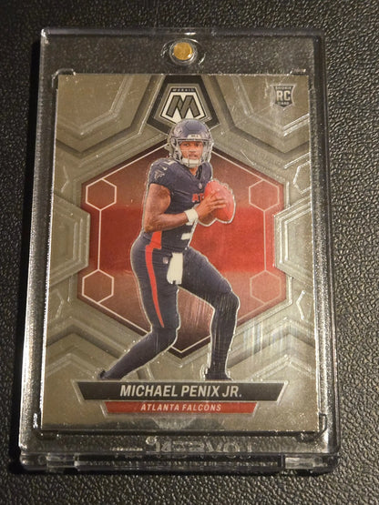 Michael Penix Jr. Atlanta Falcons rookie card in protective case from Panini Mosaic 2024